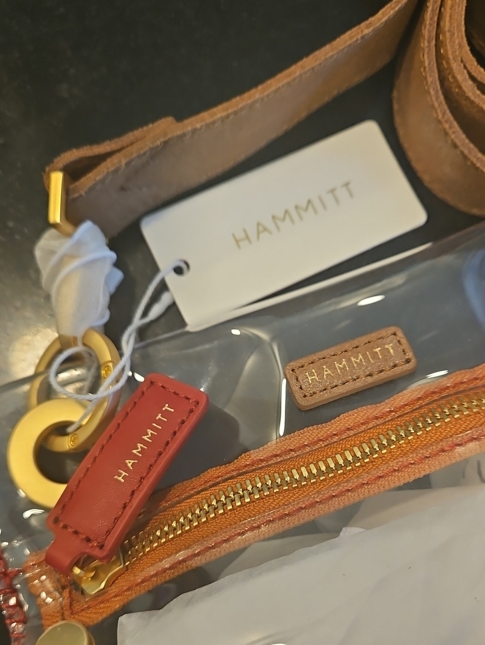 💕HAMMITT💕 Tony Small Bag ~ Clear Brushed Gold/Brown/Red NWT - Picture 11 of 13